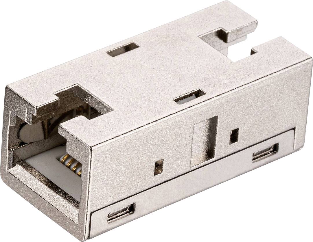 Ein weißer Kunststoffstecker mit geripptem Design und rechteckiger Form, mit zwei quadratischen Löchern und einer gebogenen Klammer oben.