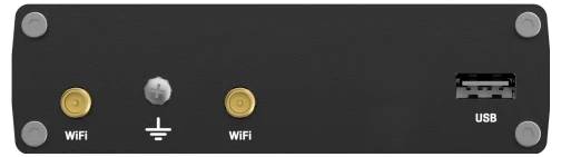 Teltonika RUTM10 GSM-R Failover-Lösungsgerät mit LAN, LTE-Antennen und Stromversorgung.