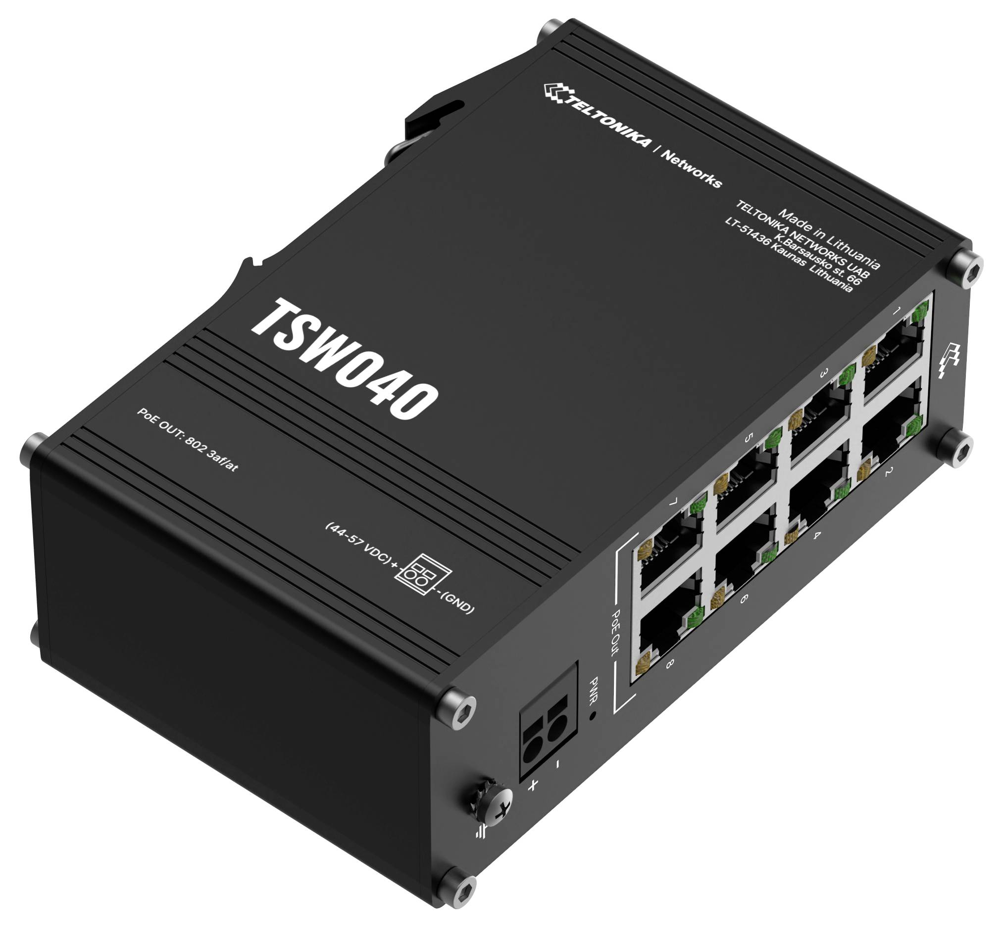 Ein Netzwerk-Switch auf dunklem Hintergrund mit mehreren Ethernet-Ports und Anzeigelichtern, geeignet zur Verwaltung des Netzwerkverkehrs.