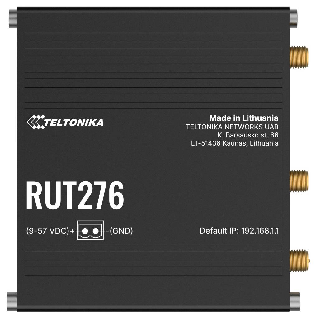 Ein schwarzes Gerät mit der Bezeichnung „RUT276
