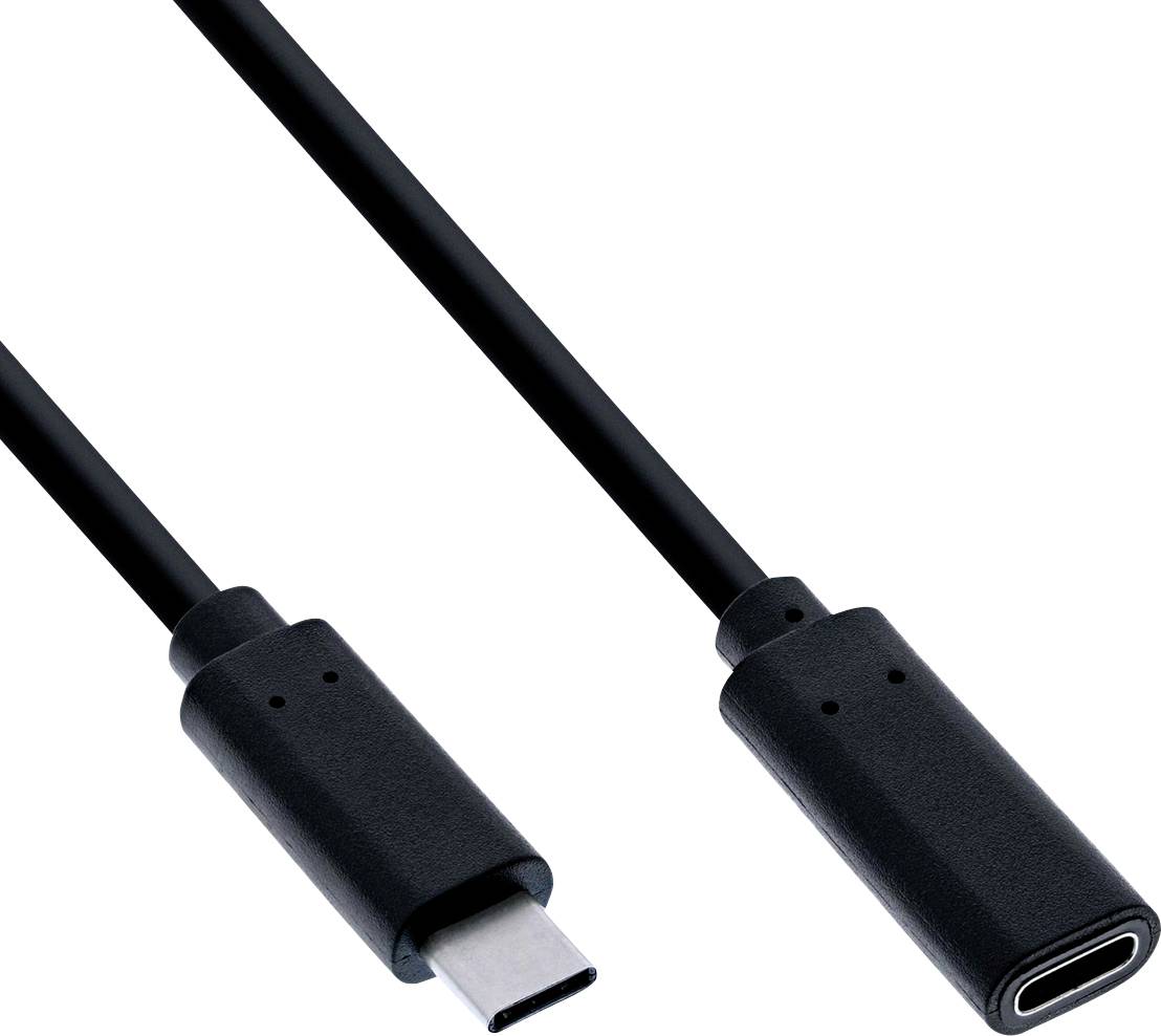 USB-C-Kabel mit männlichem USB-C-Stecker auf der einen Seite und weiblichem USB-C-Anschluss auf der anderen Seite.