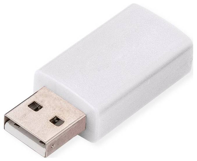 Eine Nahaufnahme eines weißen USB-Sticks mit einem Metallstecker vor weißem Hintergrund.