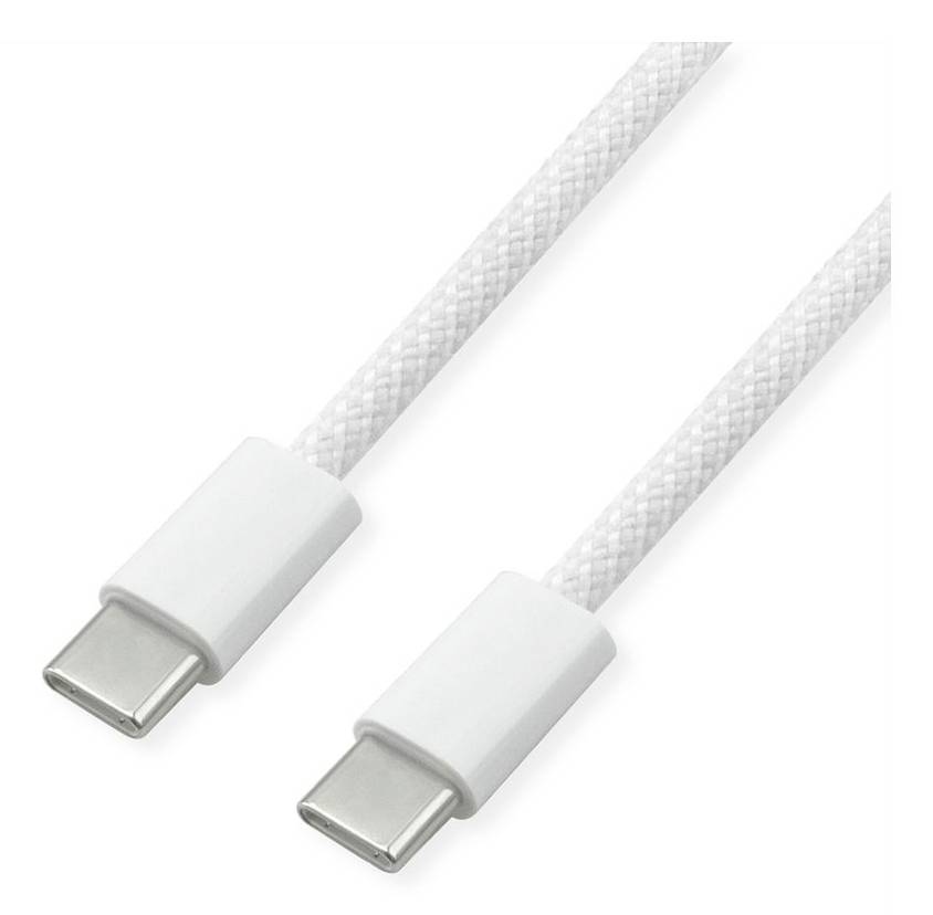 Value USB-C® Kabel USB 2.0 USB-C® Stecker, USB-C® Stecker 1m Weiß Flexibel, Textil-Mantel 11.99.8340