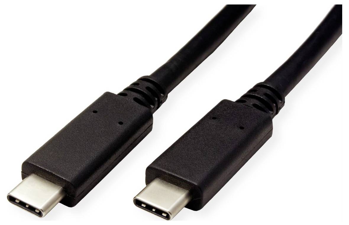 Zwei schwarze USB-C-Kabel, die parallel nebeneinander liegen und ihre Anschlüsse zeigen.