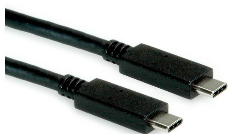 „Zwei schwarze USB-C-Kabel parallel zueinander positioniert, wobei beide Enden mit identischen Steckern gezeigt werden.