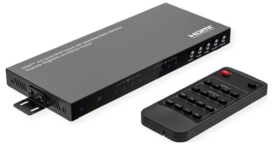 Value 4x2 Port HDMI Quad Multi-Viewer Multi-View-Modus, mit Fernbedienung, Seamless-funktion, Metallgehäuse