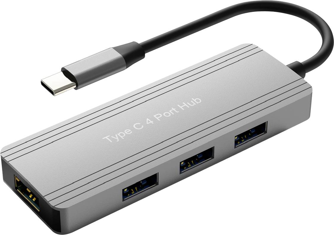 Ein grauer „Type C 4 Port Hub