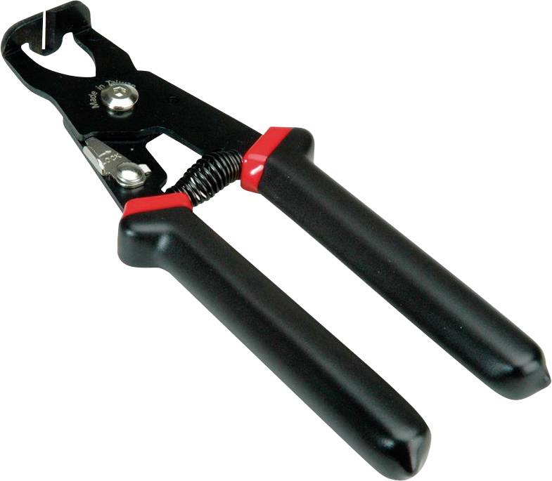 Ein tragbares Fahrrad-Kabelschneider mit schwarzen Griffen und einem roten Akzent in der Nähe der Schneidkante, konstruiert für präzises Schneiden von Kabeln.