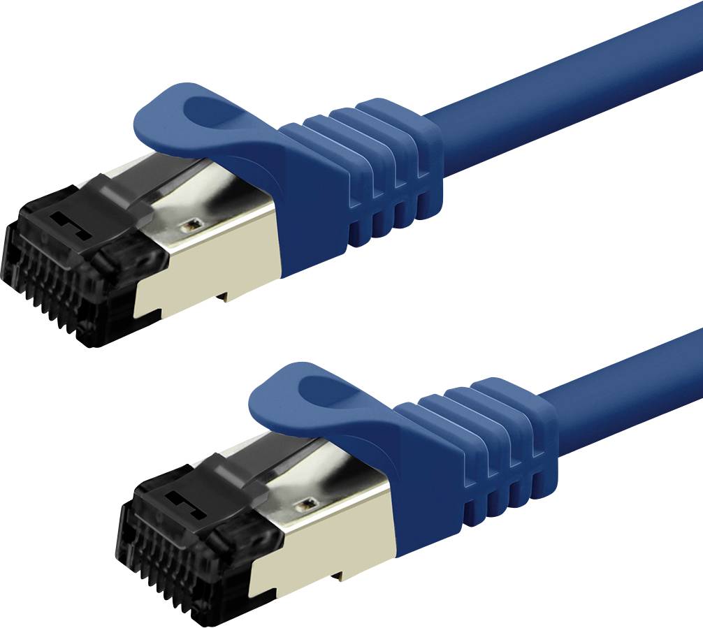 Zwei blaue Ethernet-Kabel mit RJ45-Steckern, was auf Datenverbindung oder Netzwerknutzung hindeutet.