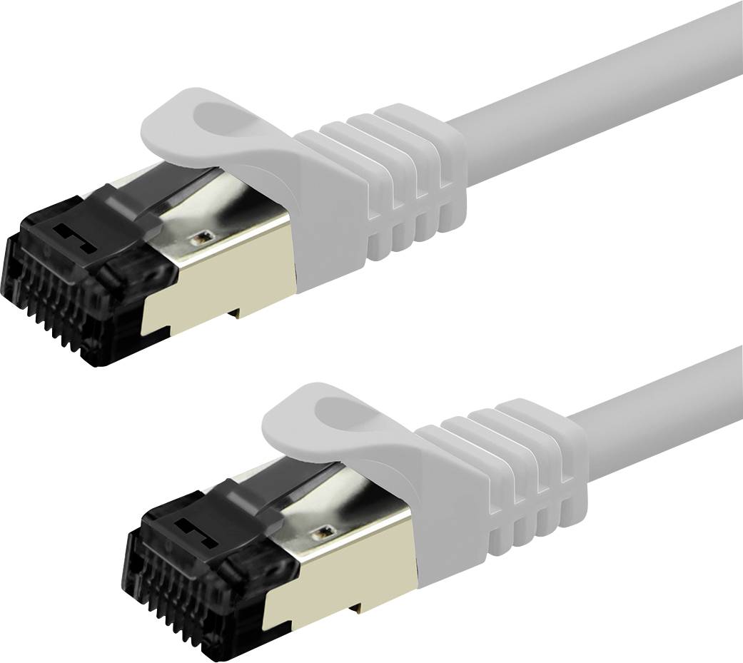 Zwei graue Ethernet-Kabel mit Metallsteckern, nebeneinander dargestellt.