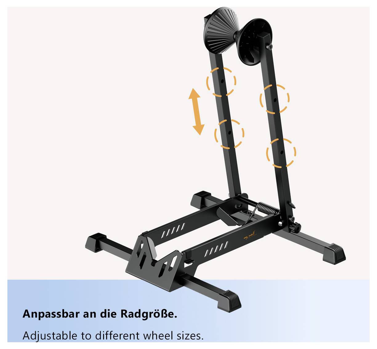 „Verstellbar für verschiedene Radgrößen