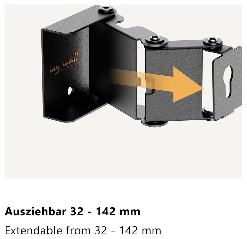 Schwarze Wandmontageklammer mit der Bezeichnung „my wall