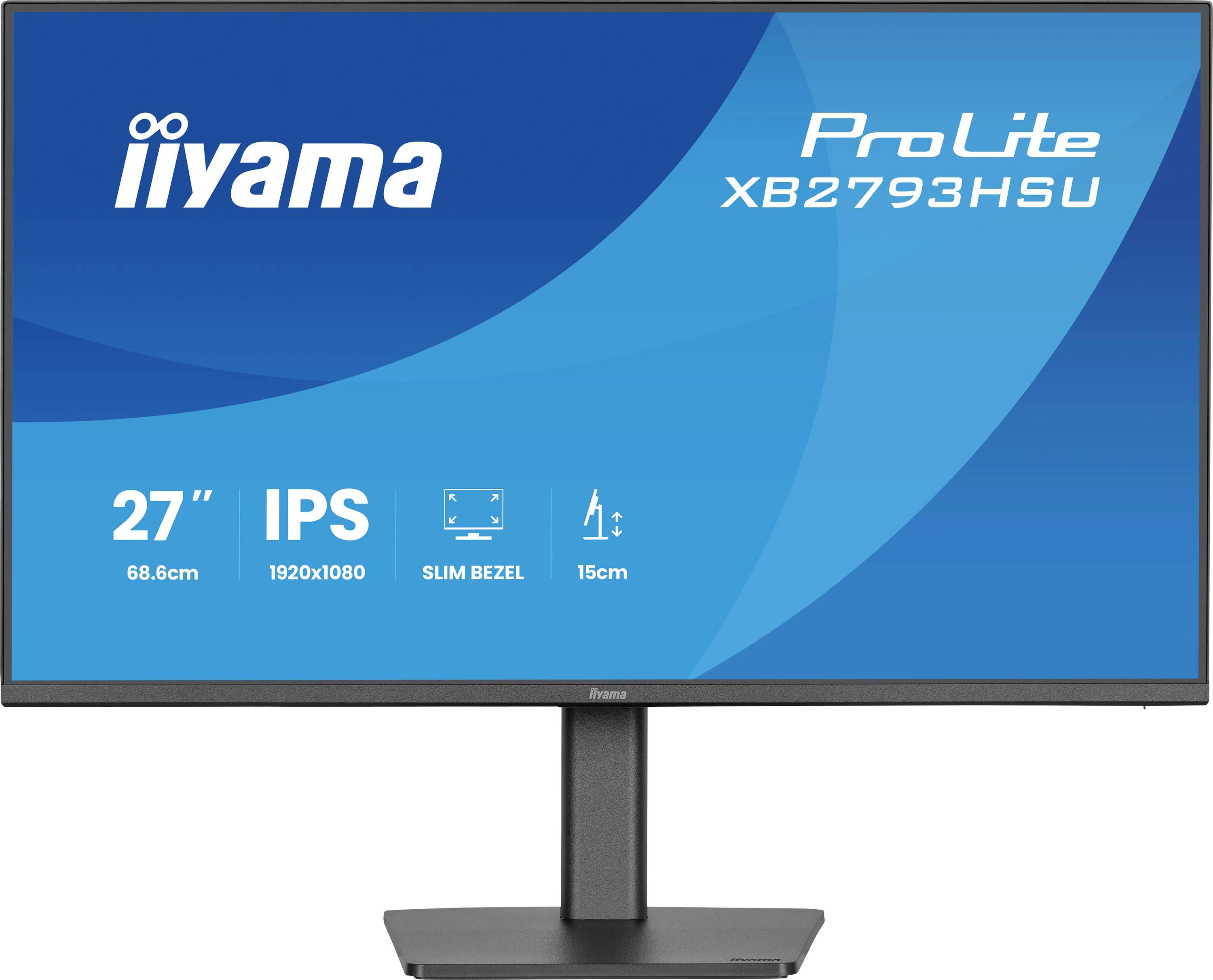 Monitor-Display mit Text: 'iiyama ProLite XB2793HSU' mit Spezifikationen: '27