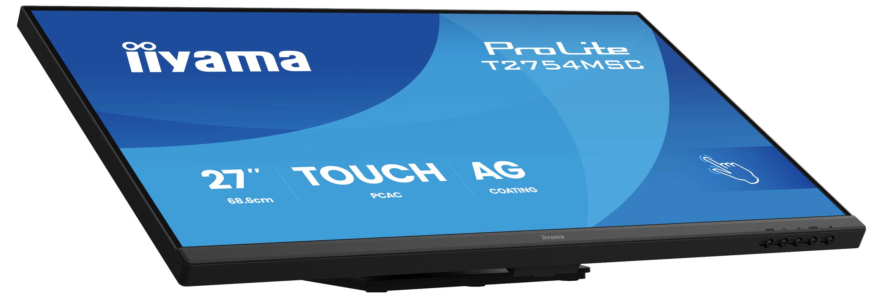 Iiyama ProLite T2754MSC Monitor mit 27-Zoll-Touchscreen-Display; die Ausstattung umfasst Entspiegelung und Kompatibilität mit PC und Mac.