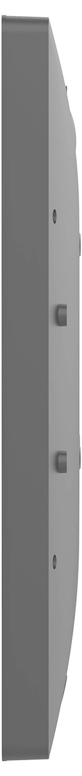 Seitenansicht eines grauen, rechteckigen Objekts mit einigen kleinen hervorstehenden Elementen. Minimale Details sind aufgrund des Winkels sichtbar.