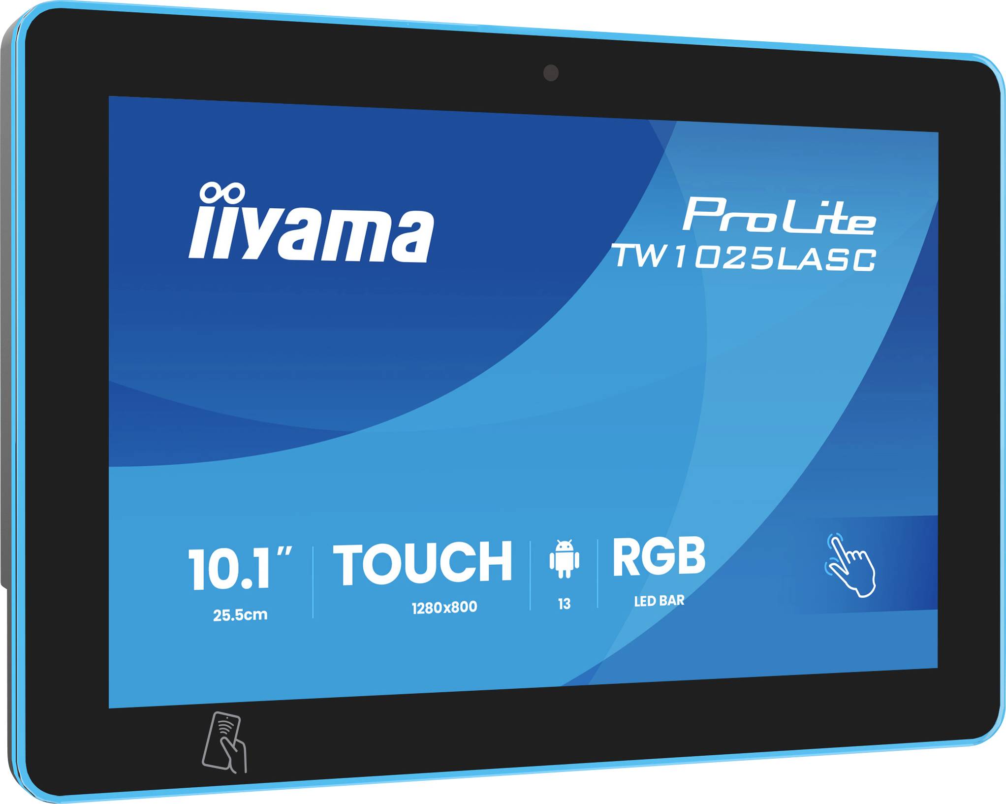 Ein blauer 10,1-Zoll-Touchscreen-Display mit der Aufschrift „iiyama ProLite