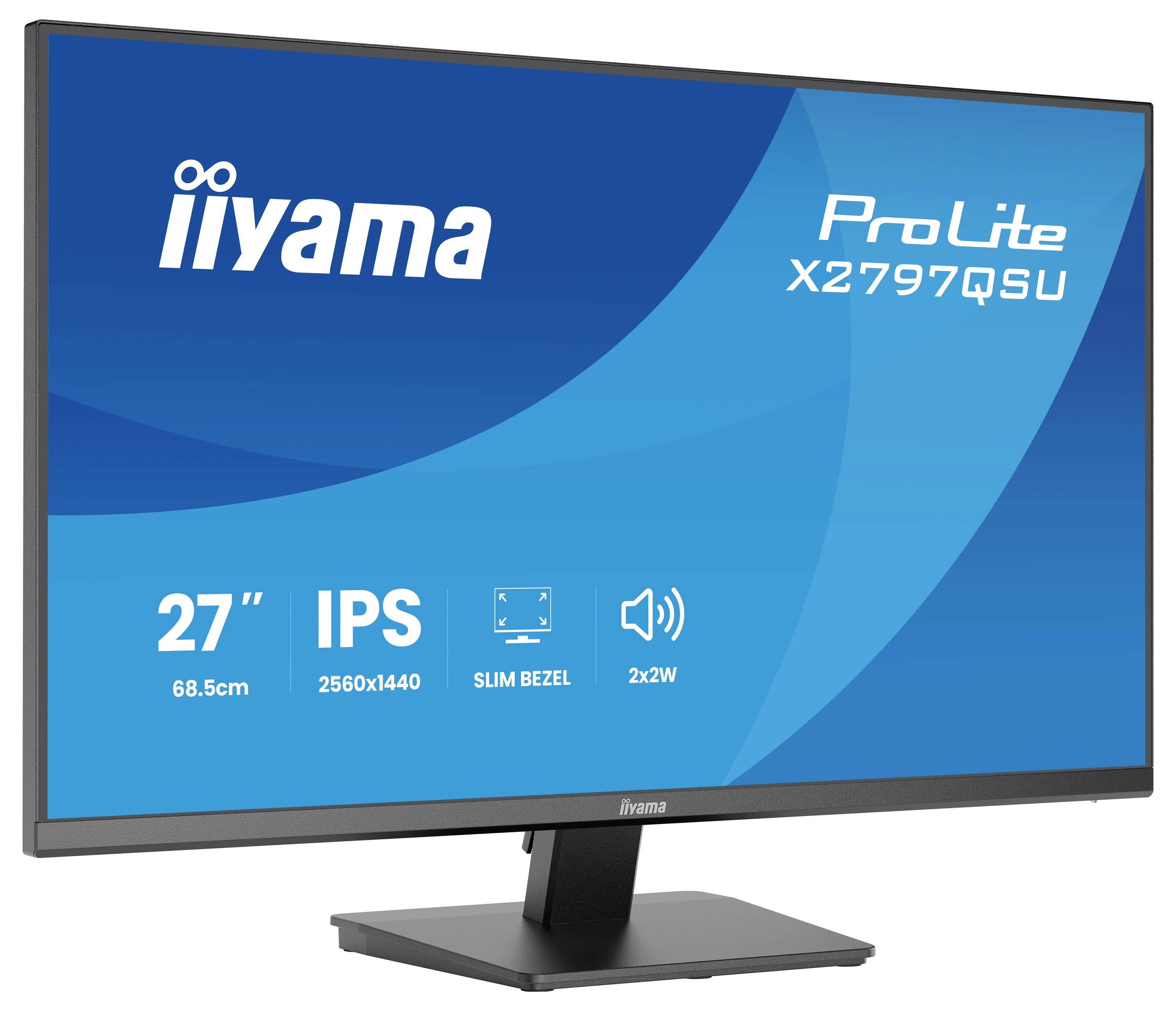 'Iiyama ProLite X2797QSU' Monitor, 27 Zoll, IPS-Display, Auflösung 2560x1440, schlanker Rahmen, duale 2x2W-Lautsprecher.