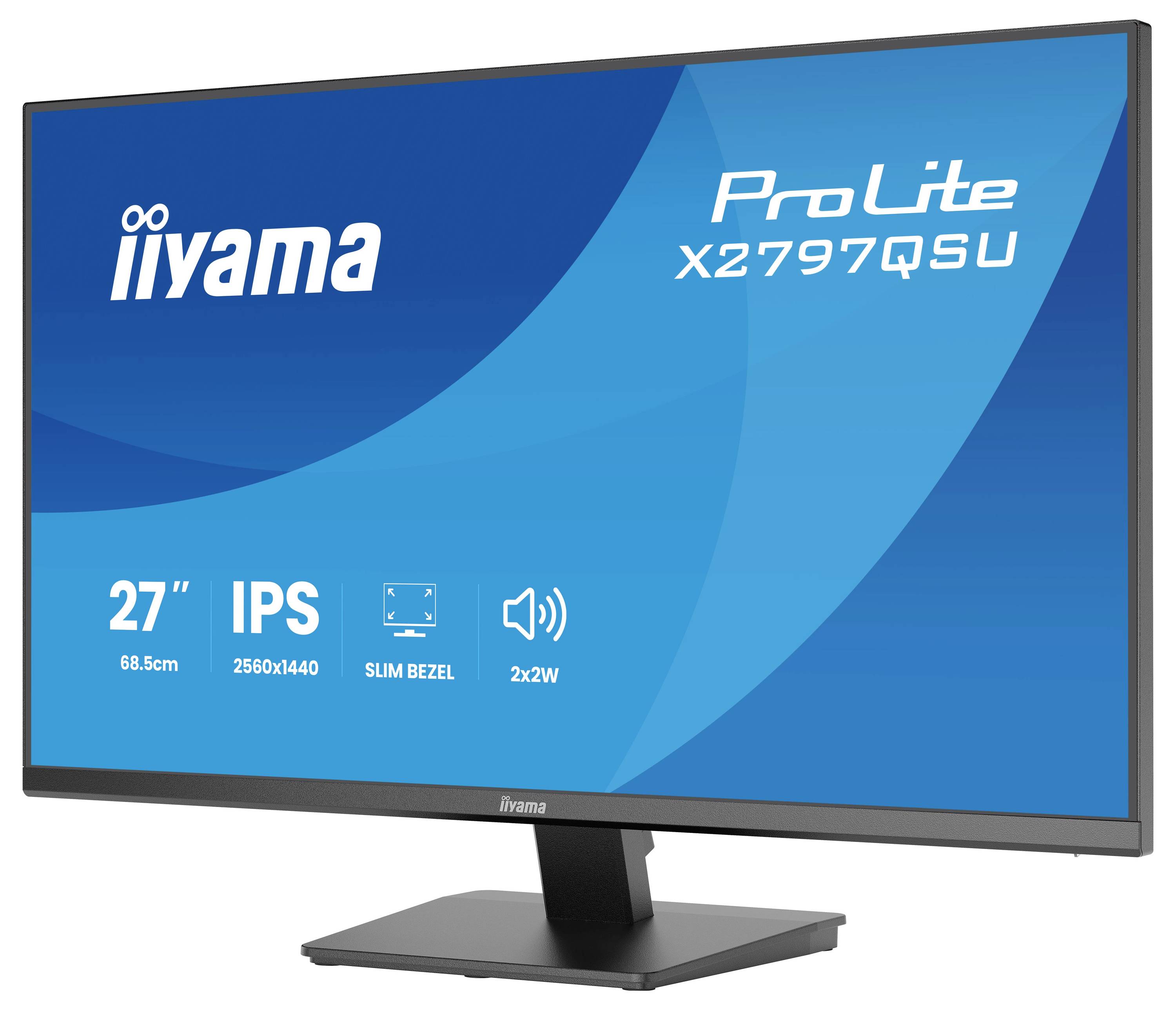 iiyama ProLite X2797QSU Monitor, 27 Zoll, IPS, 2560x1440 Auflösung, schmaler Rahmen, 2x2W Lautsprecher.