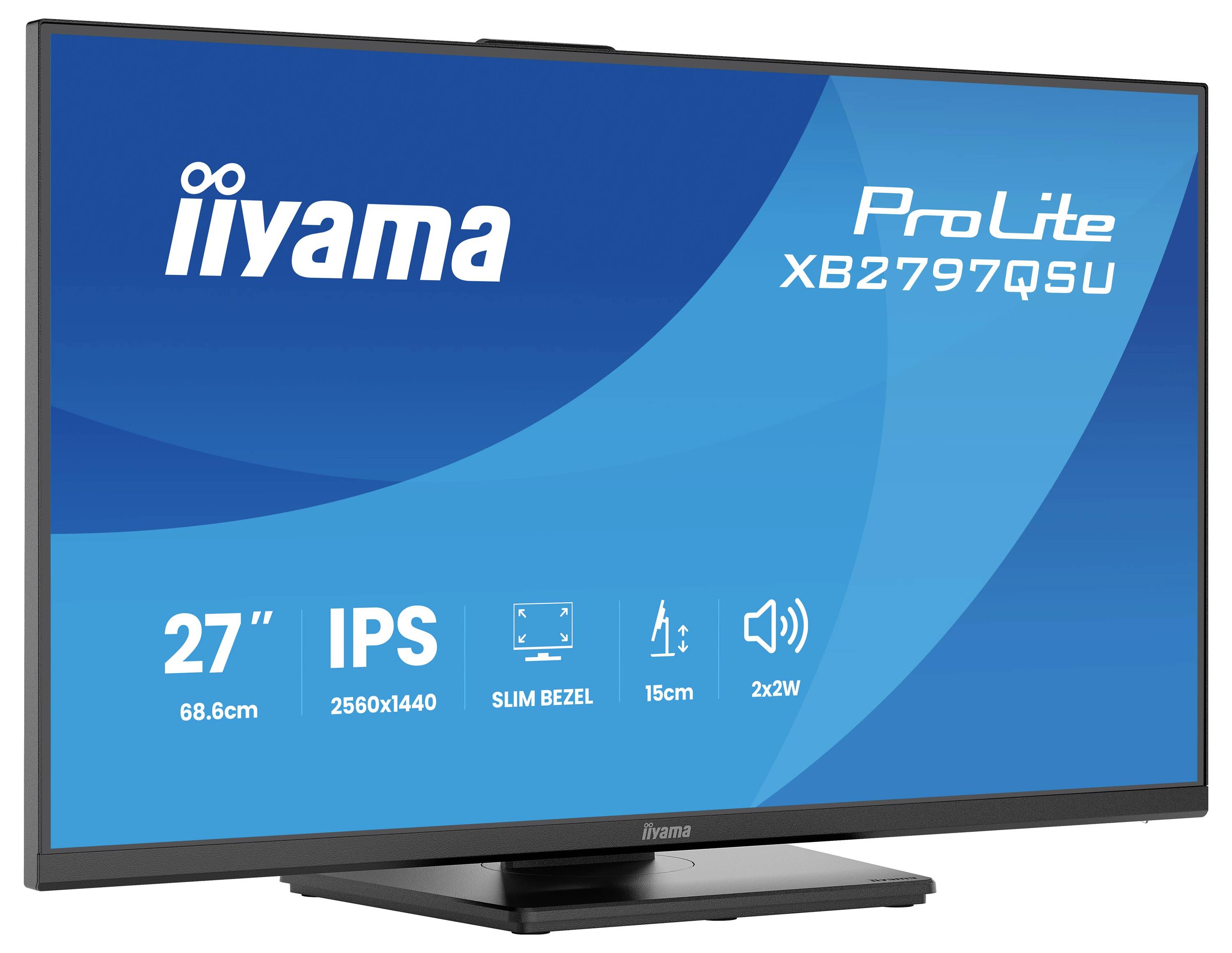 Iiyama ProLite XB2797QSU Monitor: 27 Zoll, 2560x1440 Auflösung, IPS-Panel, schmaler Rahmen, 15cm Höhenverstellung, 2x2W Lautsprecher.