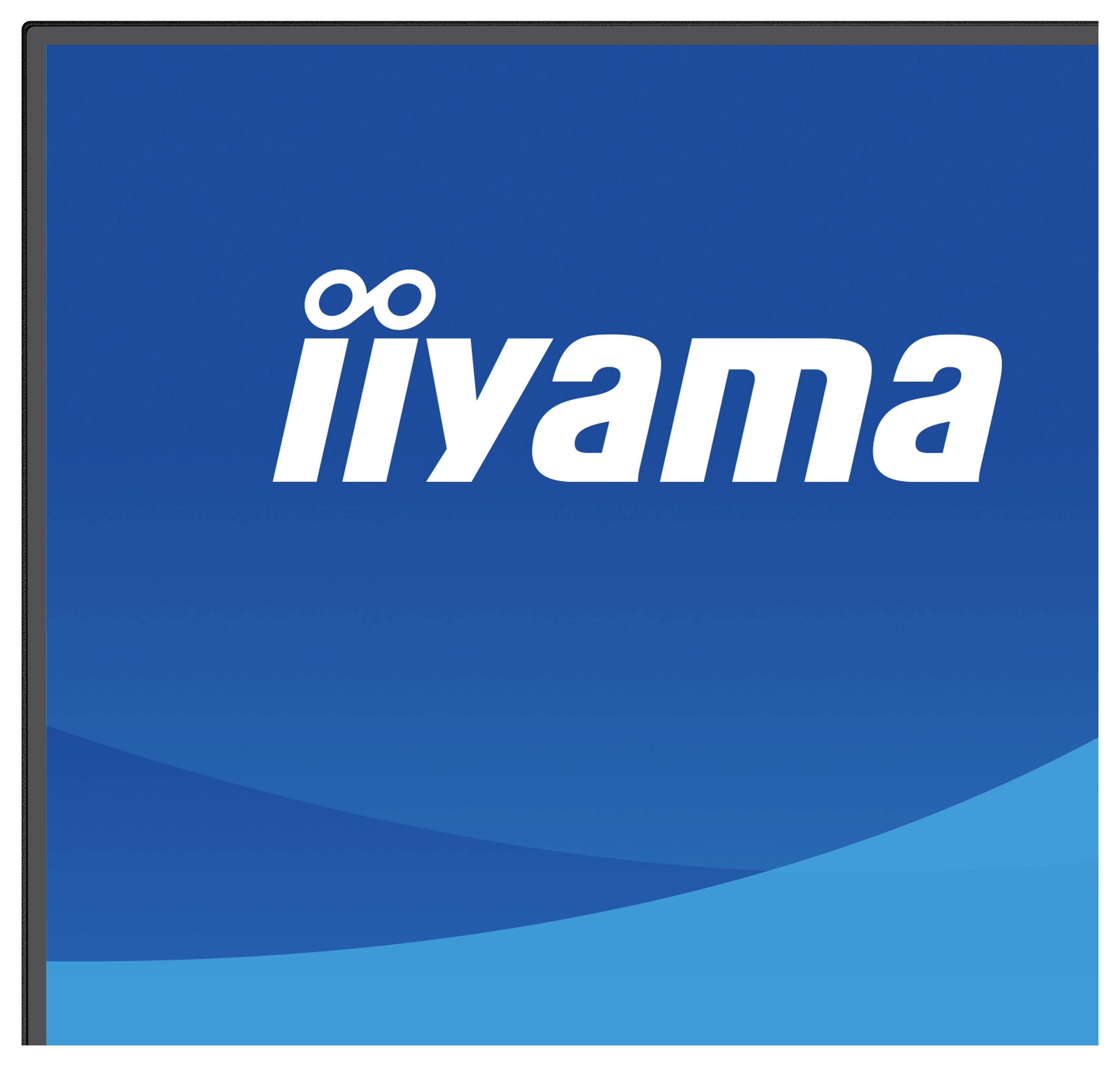 „Ein blaues iiyama-Logo mit weißen Kleinbuchstaben und einem stilisierten Unendlichkeitssymbol über dem ersten Buchstaben i.