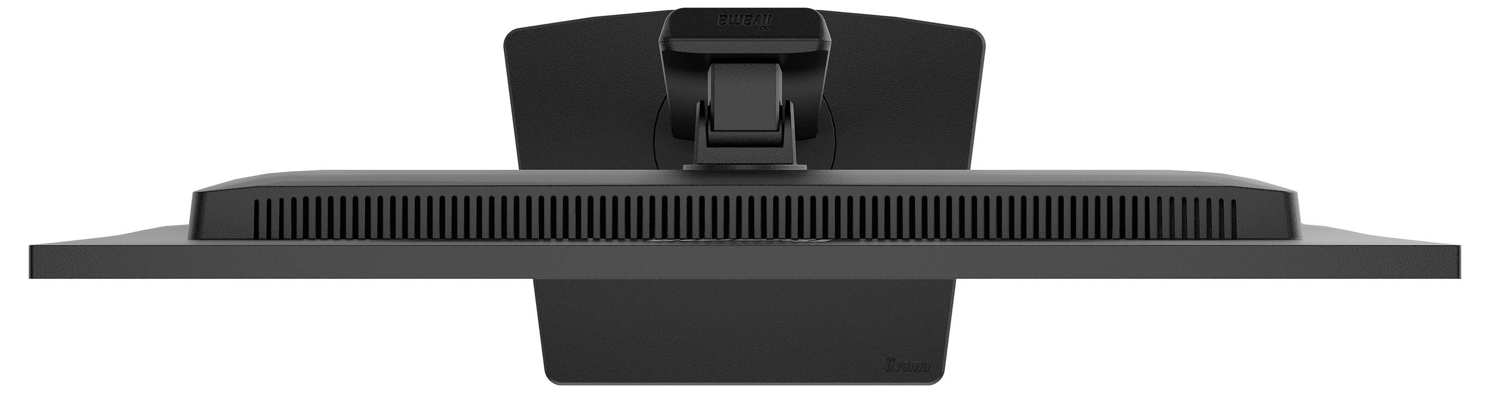 Ein Computermonitor von oben betrachtet, wobei das Rückfeld und der Kippmechanismus des Ständers zu sehen sind.