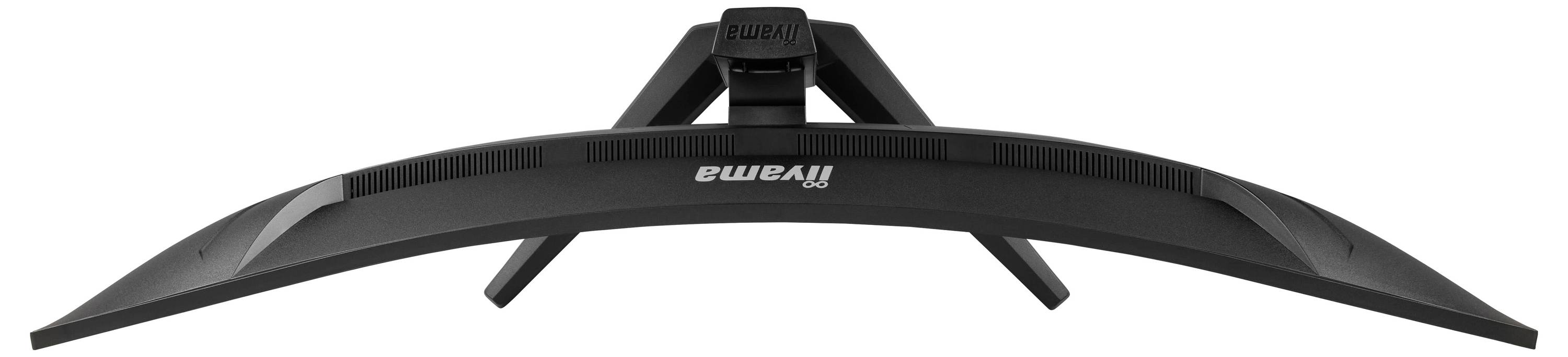 Seitenansicht eines Flachbildschirm-Computermonitors mit schwarzem Ständer, der sein schlankes Profil vor weißem Hintergrund zeigt.