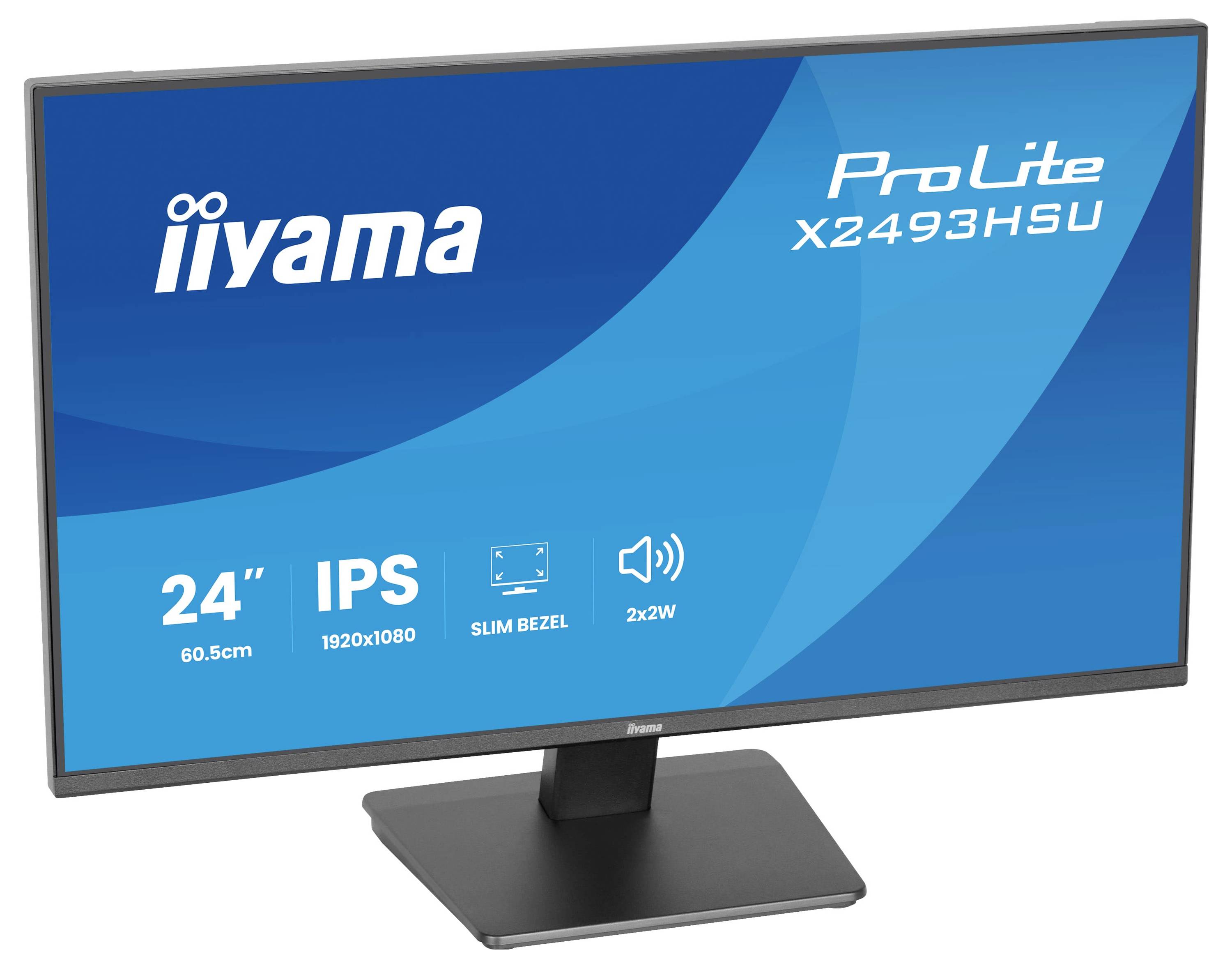 Iiyama ProLite X2493HSU Monitor, 24-Zoll IPS-Display, 1920x1080 Auflösung, schlanke Blende, 2x2W-Lautsprecher.