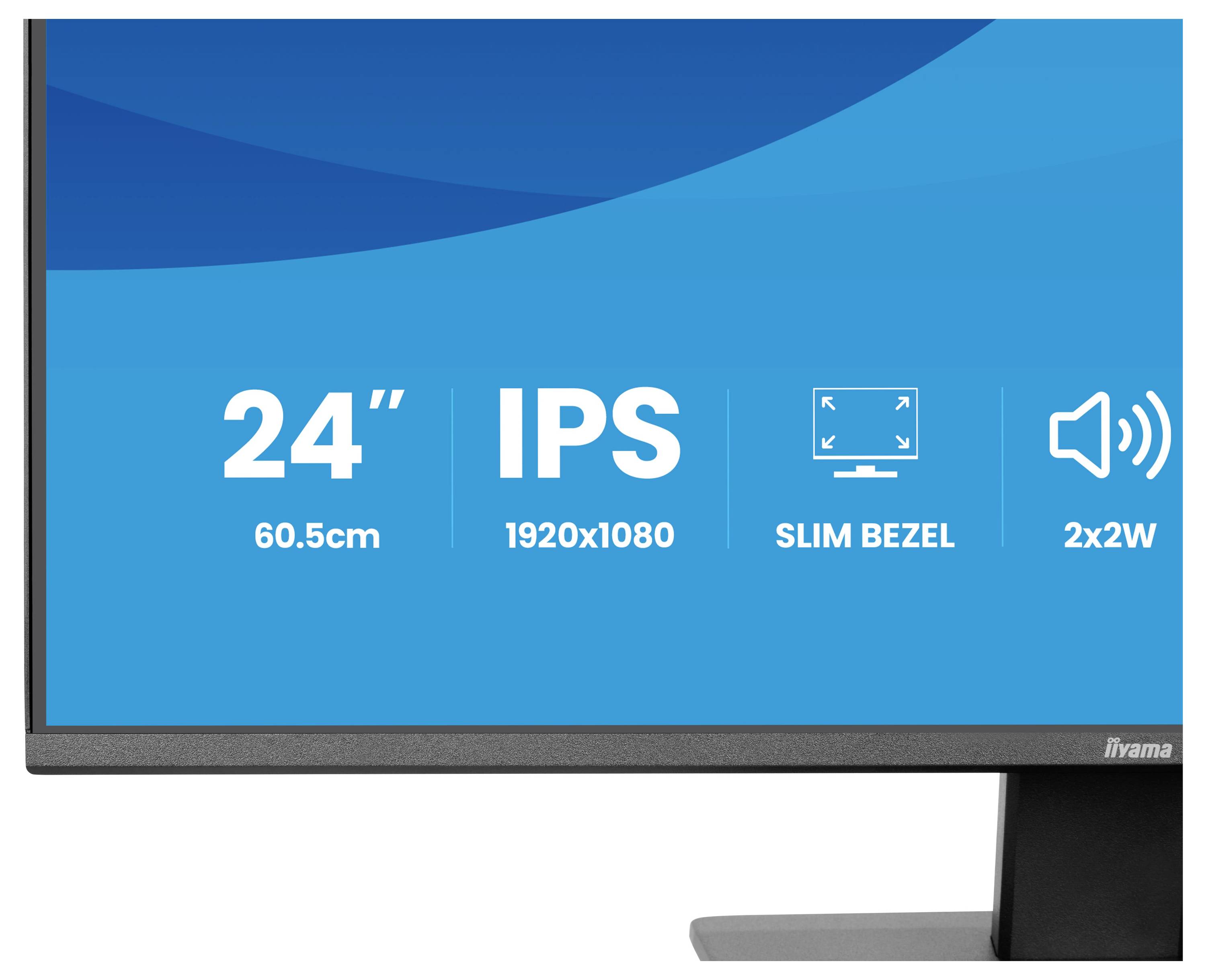 Ein Monitorbildschirm mit Spezifikationen: „24