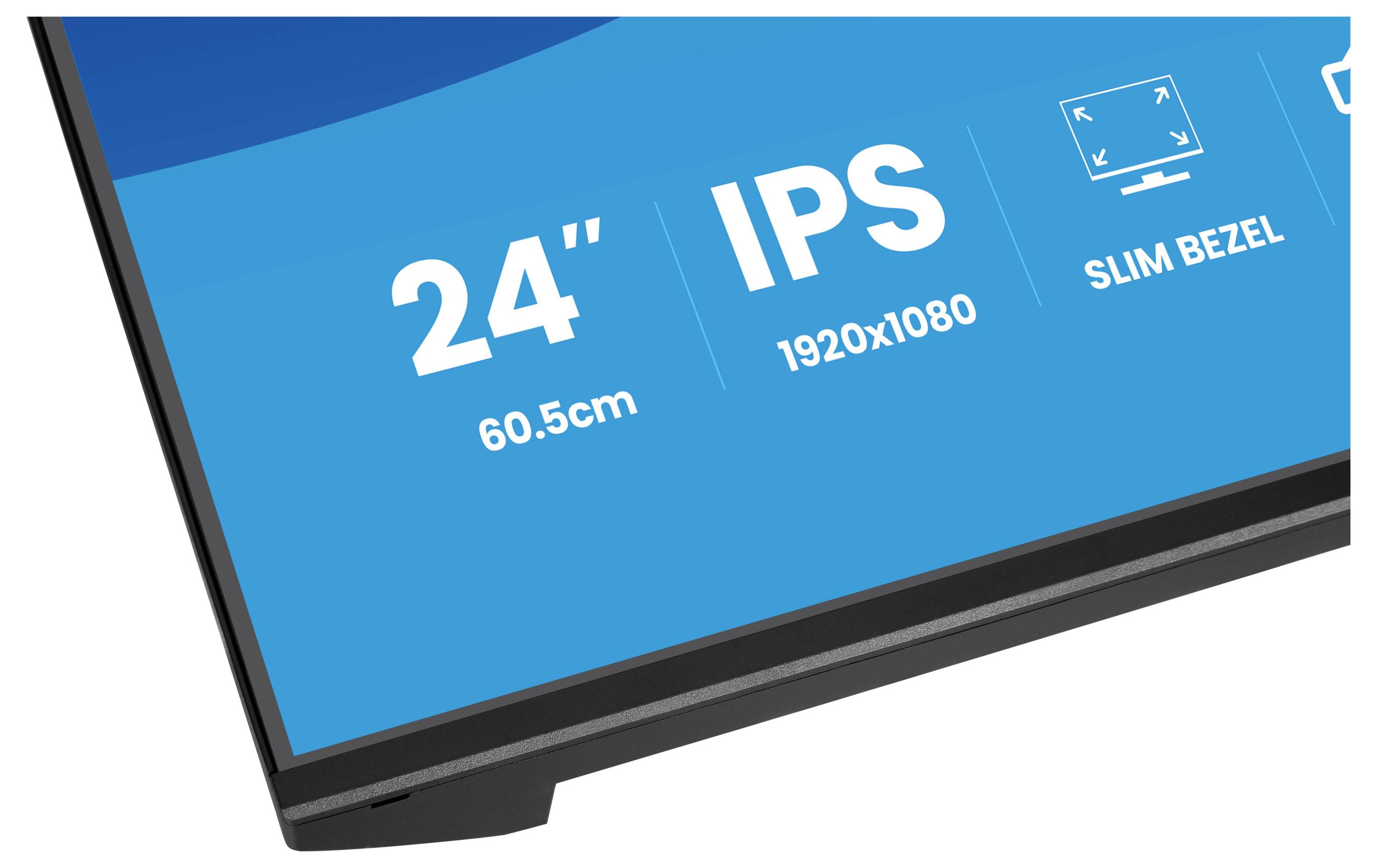 Ein schwarzer Computermonitor von hinten betrachtet, zeigt den Ständer und den Markennamen 'iiyama' im oberen Teil des Rahmens.