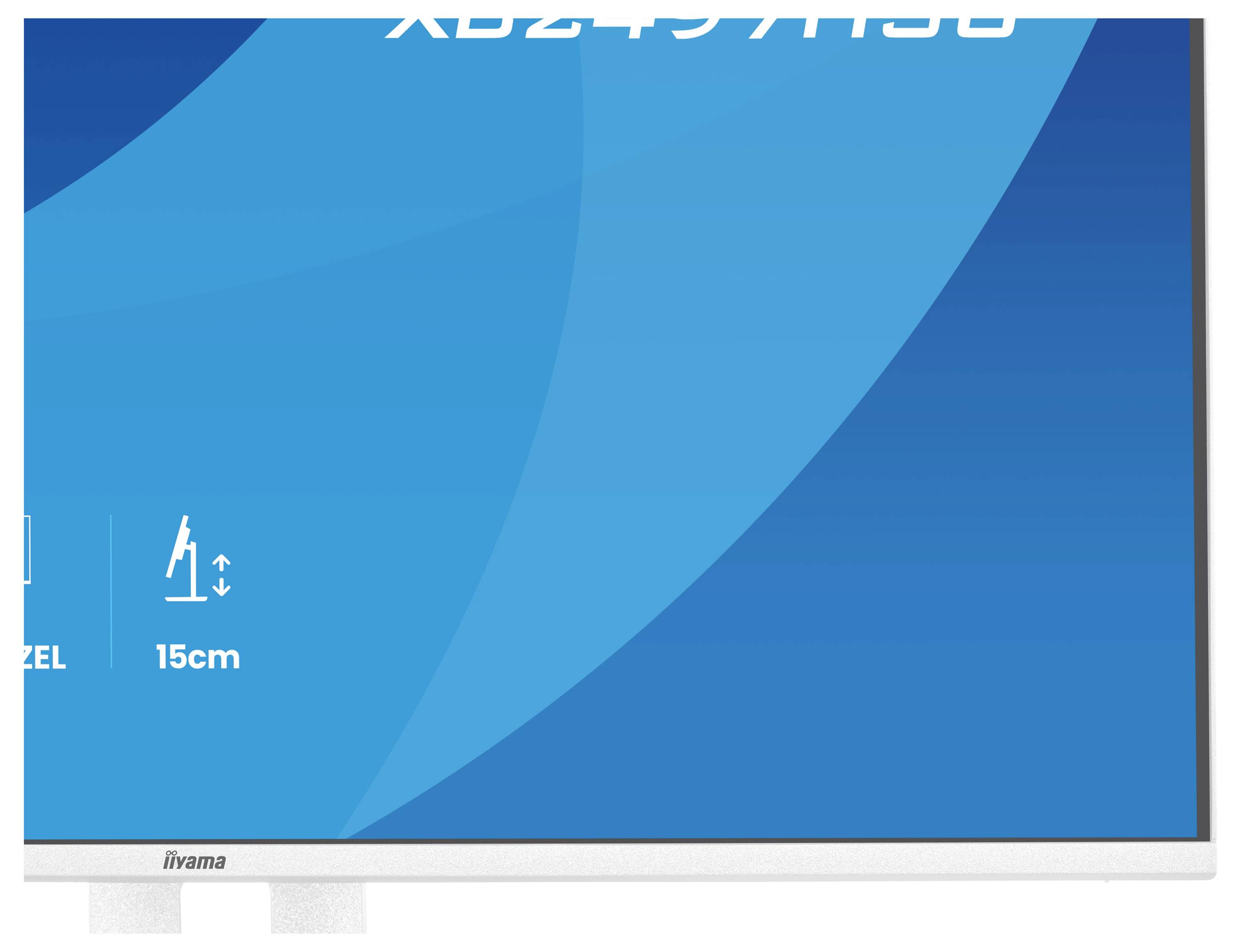 Ein Computermonitor mit blauem Bildschirm und teilweise sichtbarem weißem Text. Der Markenname ist auf der unteren Blende sichtbar.
