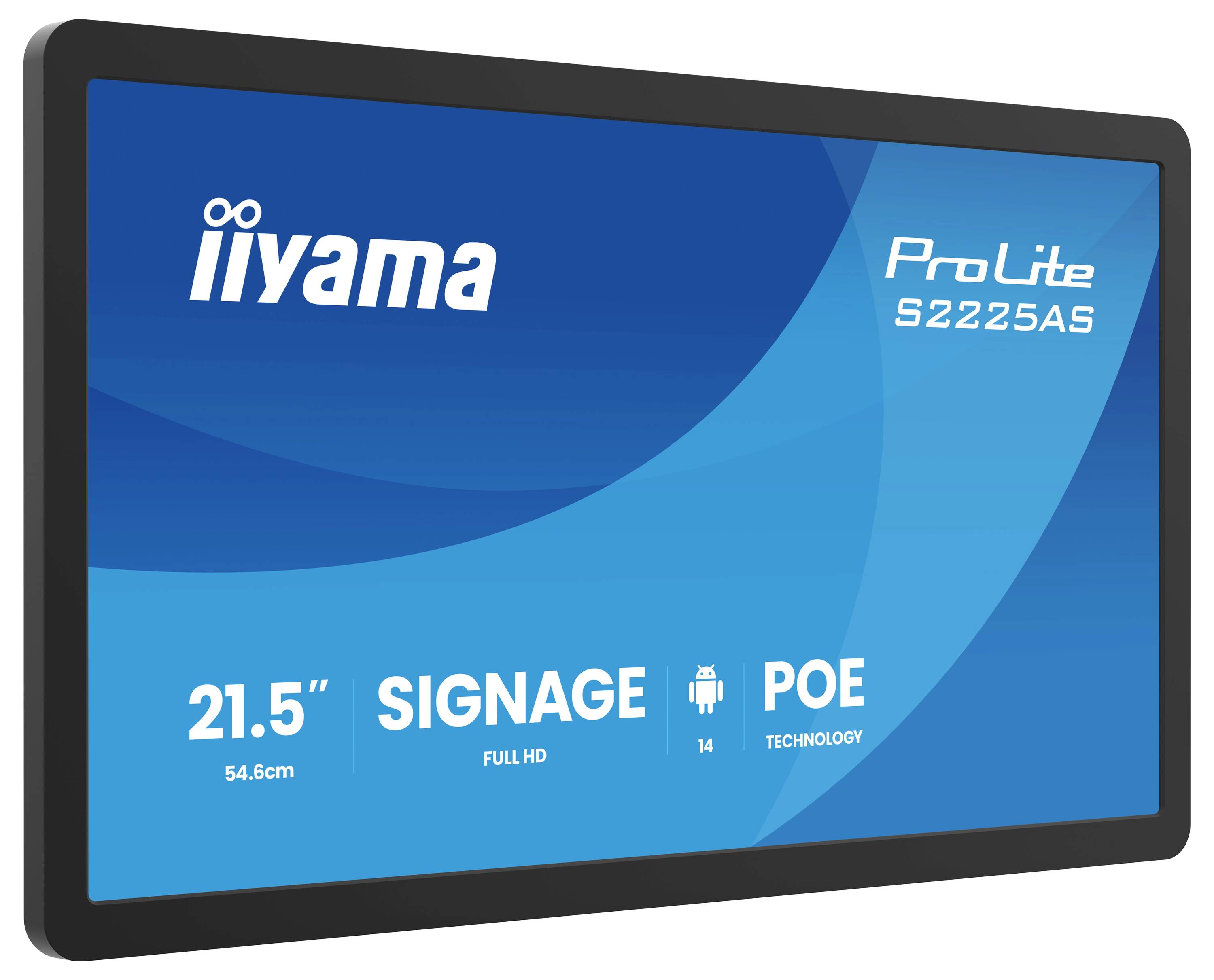 "ProLite S2225AS" Digital-Signage-Display; 21,5"-Bildschirm, Full-HD-Auflösung, Android-Betriebssystem, POE-Technologie, von iiyama.