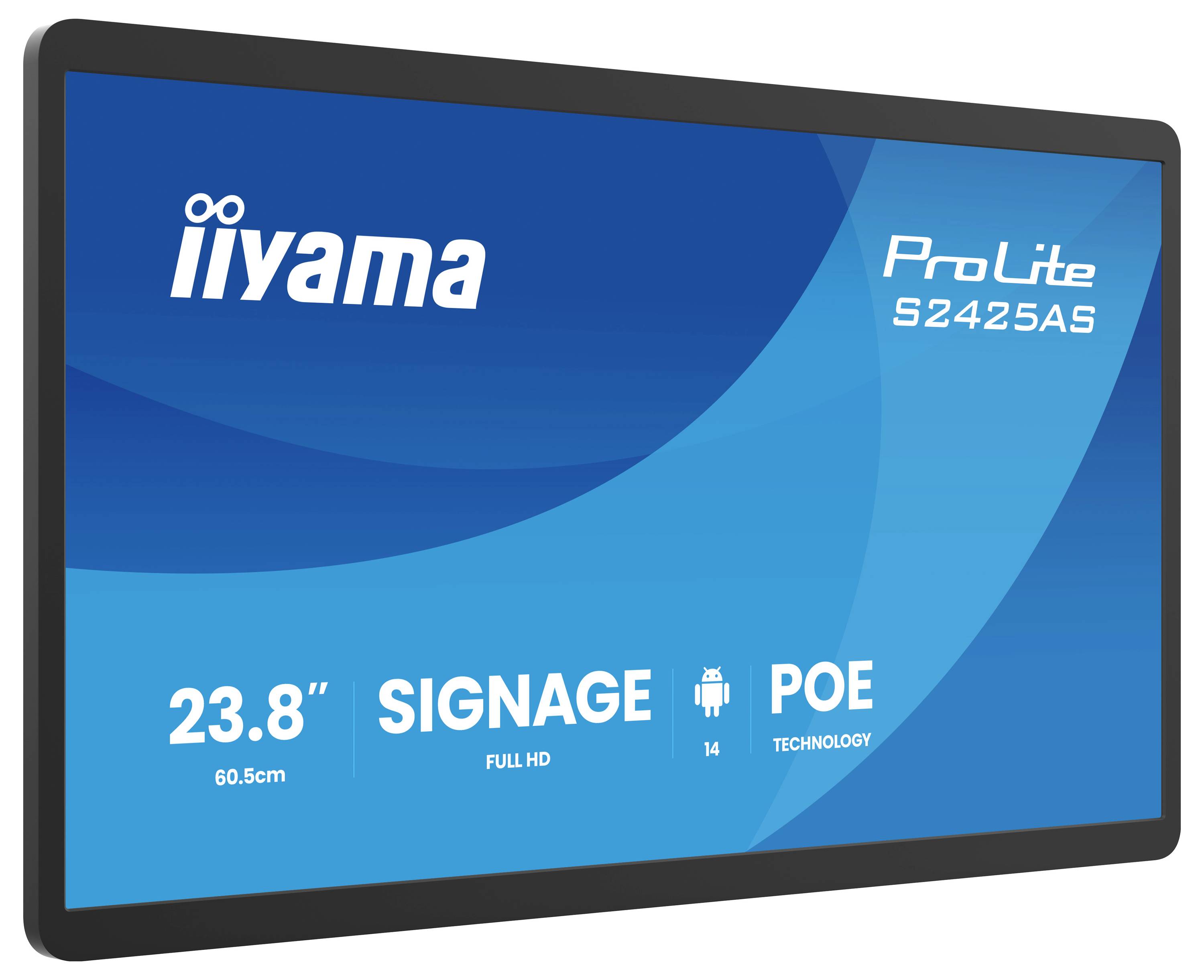 Iiyama ProLite S2425AS Monitor mit 23,8-Zoll-Bildschirm, Beschilderung, POE-Technologie und Android-Kompatibilität, Full-HD-Display.