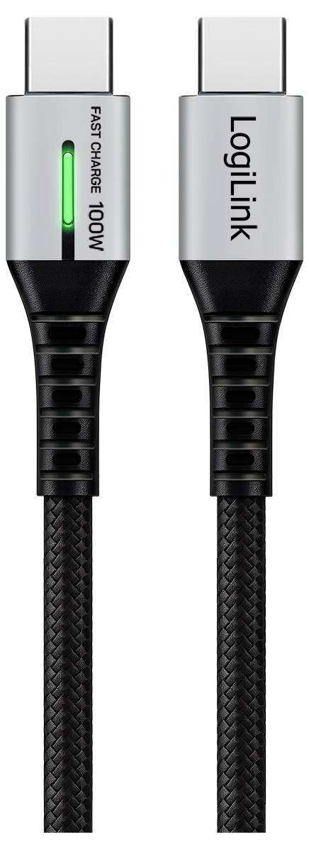 LogiLink USB-C® Kabel USB 2.0 USB-C® Stecker 0.30m Schwarz mit LED, beidseitig verwendbarer Stecker CU0420