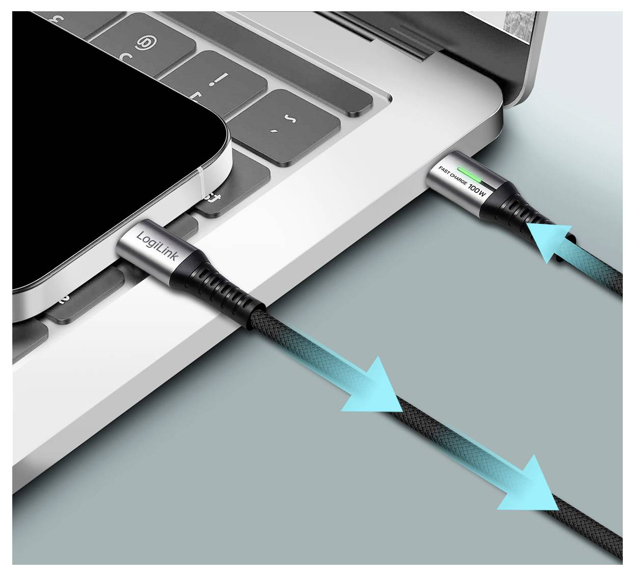 LogiLink USB-C® Kabel USB 2.0 USB-C® Stecker 1.00 m Schwarz mit LED, beidseitig verwendbarer Stecker CU0422