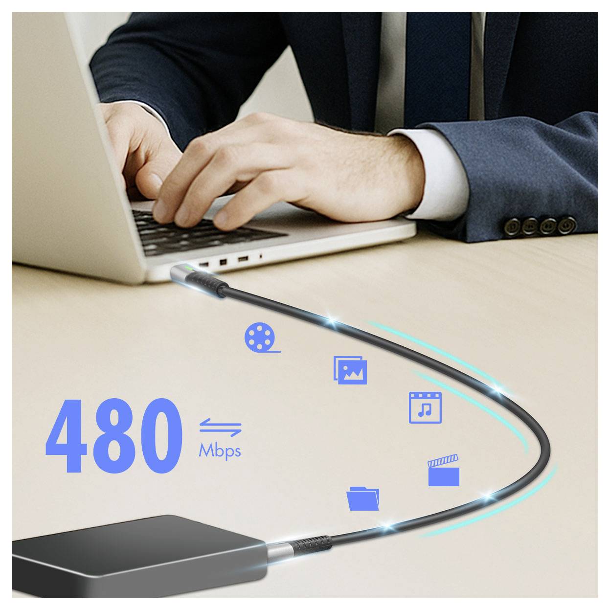 LogiLink USB-C® Kabel USB 2.0 USB-C® Stecker 1.00m Schwarz mit LED, beidseitig verwendbarer Stecker CU0422