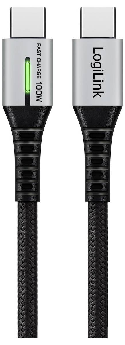 LogiLink USB-C® Kabel USB 2.0 USB-C® Stecker 2.00m Schwarz mit LED, beidseitig verwendbarer Stecker CU0424