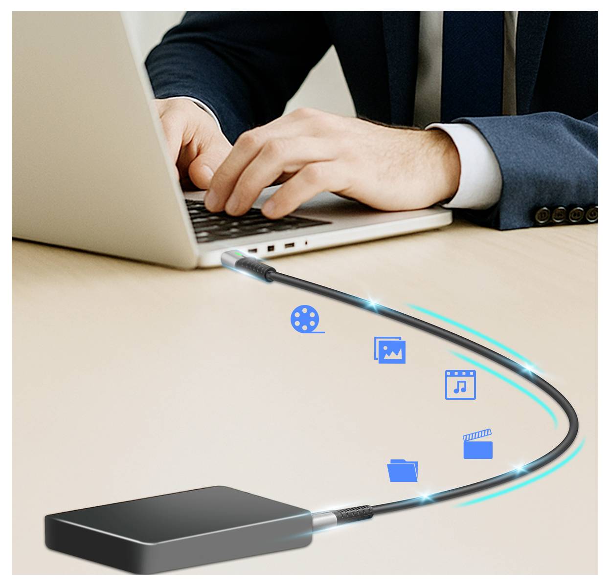 LogiLink USB-C® Kabel USB 3.2 Gen2x2 USB-C® Stecker 1.00 m Schwarz mit LED, 4K UHD, beidseitig verwendbarer Stecker CU0432