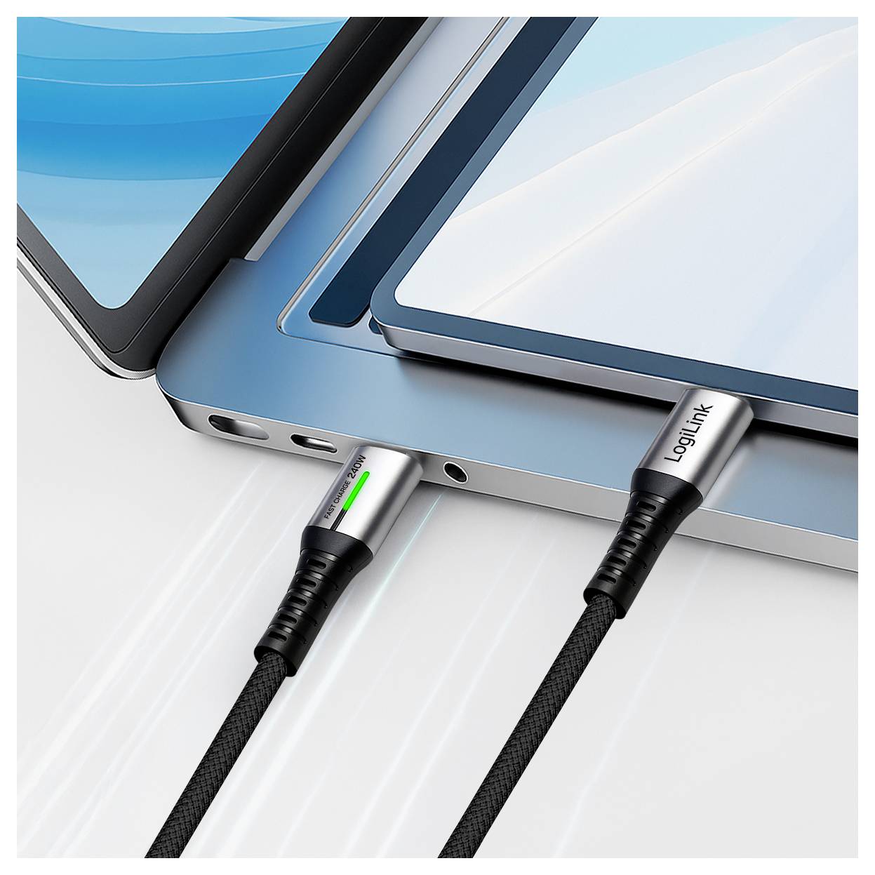 LogiLink USB-C® Kabel USB 3.2 Gen2x2 USB-C® Stecker 1.50m Schwarz mit LED, 4K UHD, beidseitig verwendbarer Stecker CU0443