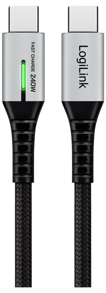 LogiLink USB-C® Kabel USB 3.2 Gen2x2 USB-C® Stecker 2.00 m Schwarz mit LED, 4K UHD, beidseitig verwendbarer Stecker CU0444