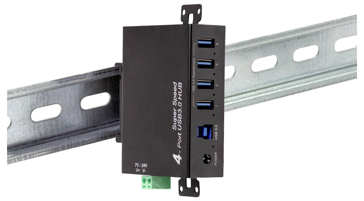 LogiLink UA0443 USB-Hub USB-A (USB 3.0) USB 3.0 5 GBit/s für industrielle Anwendungen Schwarz UA0443