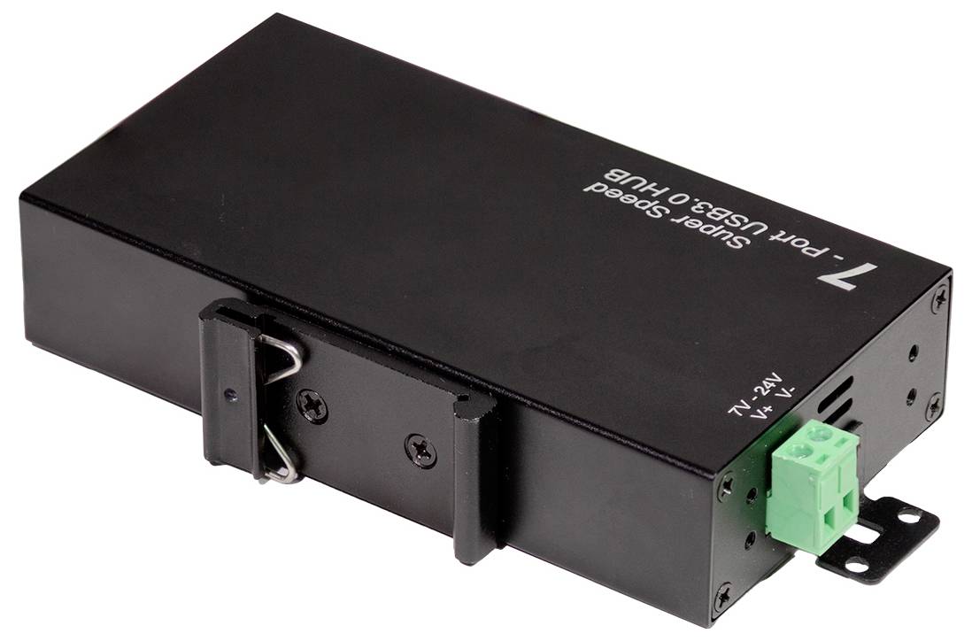 LogiLink UA0444 USB-Hub 7 Port USB-A USB 3.0 5 GBit/s für industrielle Anwendungen, Metallgehäuse, zur Wandmontage Schwarz UA0444
