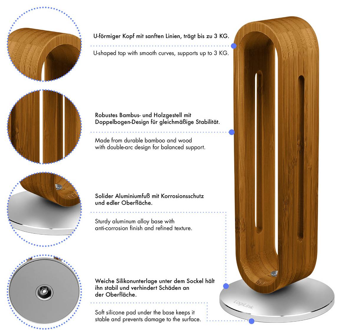 LogiLink AA0193 Kopfhörerständer Braun, Silber