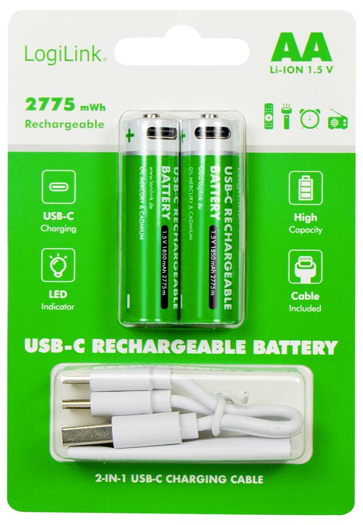 LogiLink LR6RCB2 Mignon (AA)-Akku Li-Ion 1850 mAh 1.5V 2St.