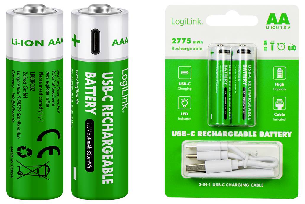 LogiLink LR6RCB2 Mignon (AA)-Akku Li-Ion 1850 mAh 1.5V 2St.