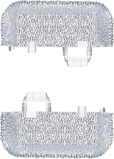 Zwei strukturierte, rechteckige Bänder mit seitlichen Griffen, möglicherweise zum Greifen oder Tragen.