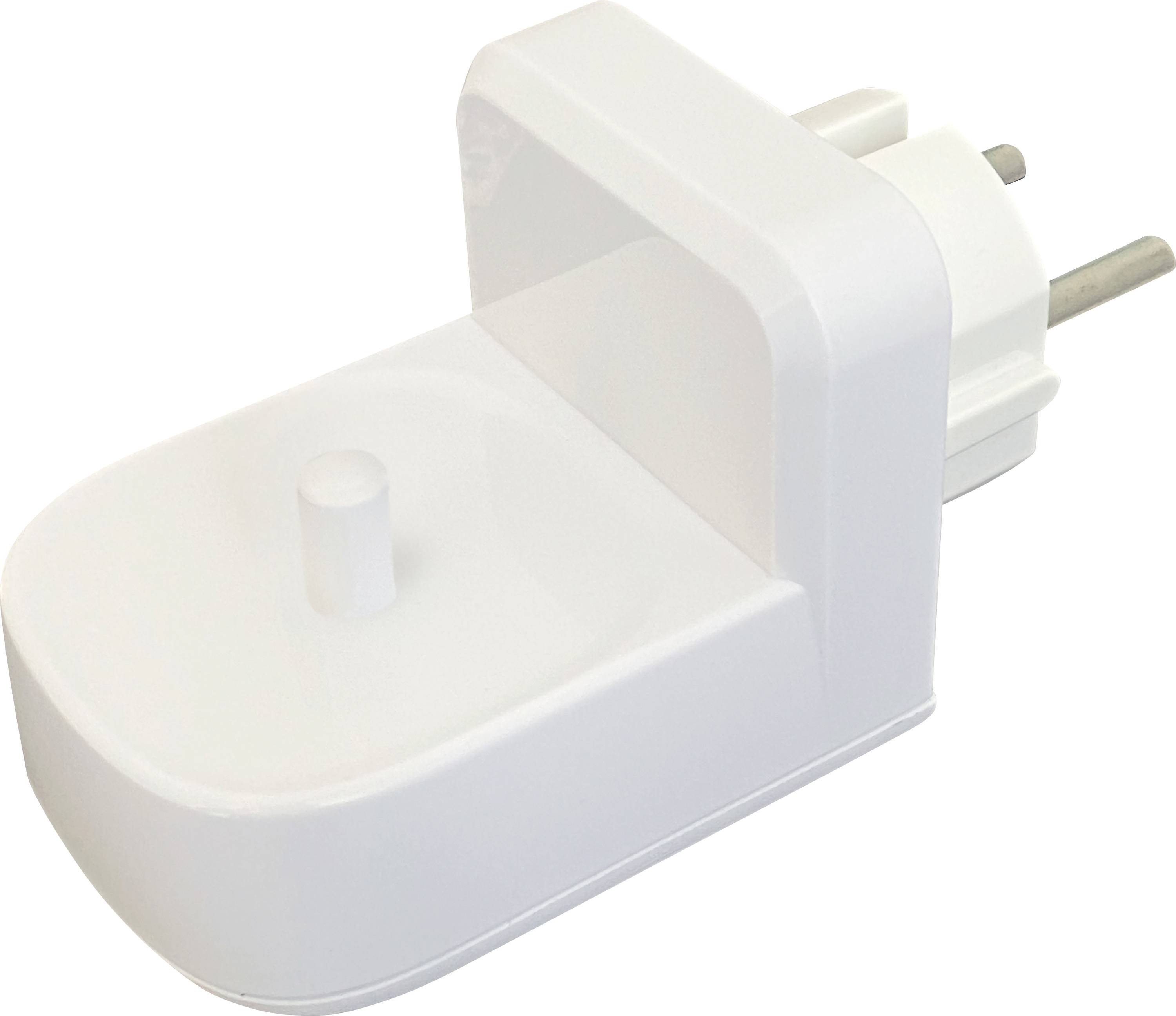 Ein weißer, kompakter europäischer Steckdosenadapter mit schlankem Design, geeignet zum Umwandeln von Steckertypen in verschiedenen elektronischen Geräten.