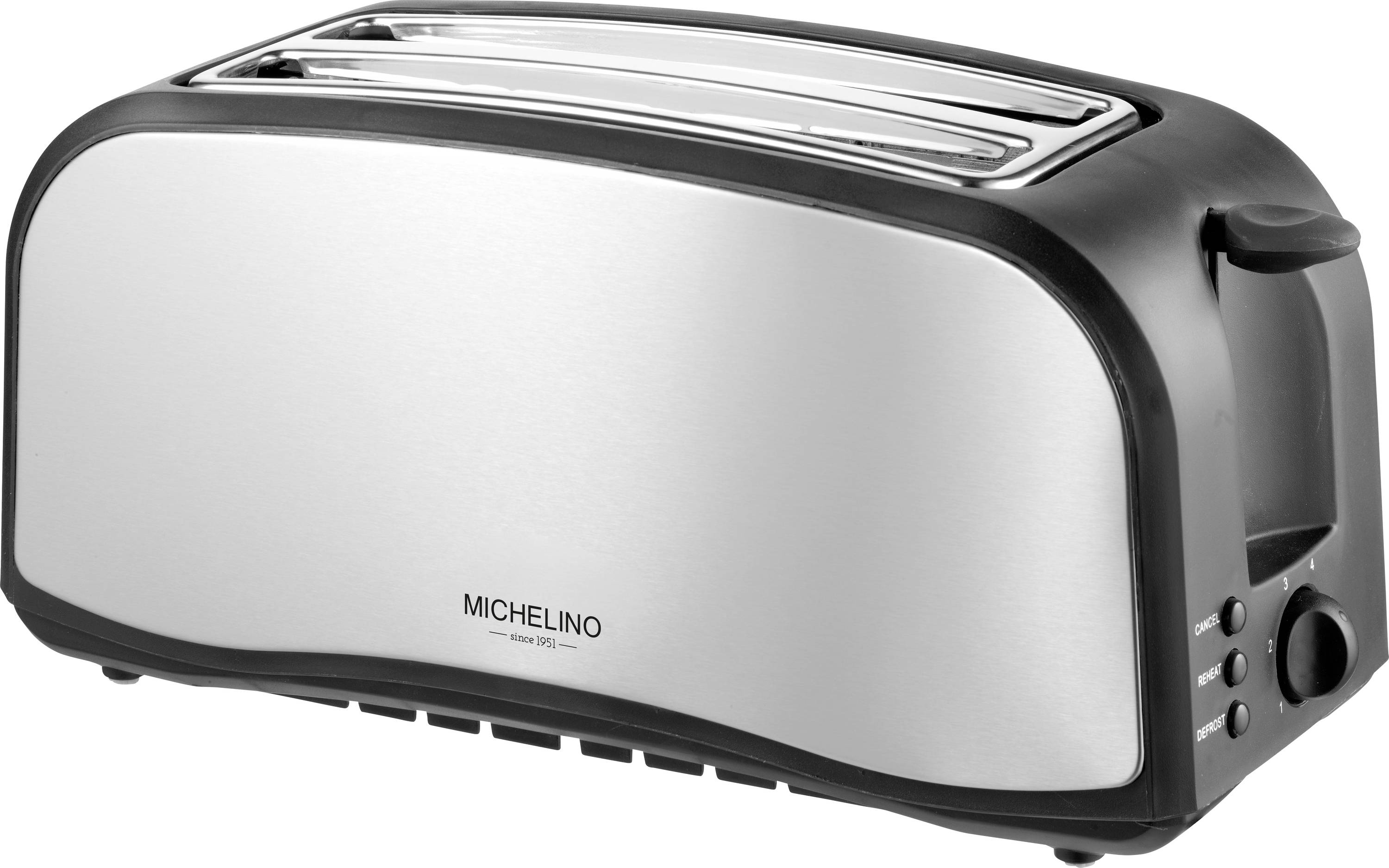 Michelino Toaster 4-Scheiben 1400 Watt Edelstahl schwarz Toaster Schwarz, Silber