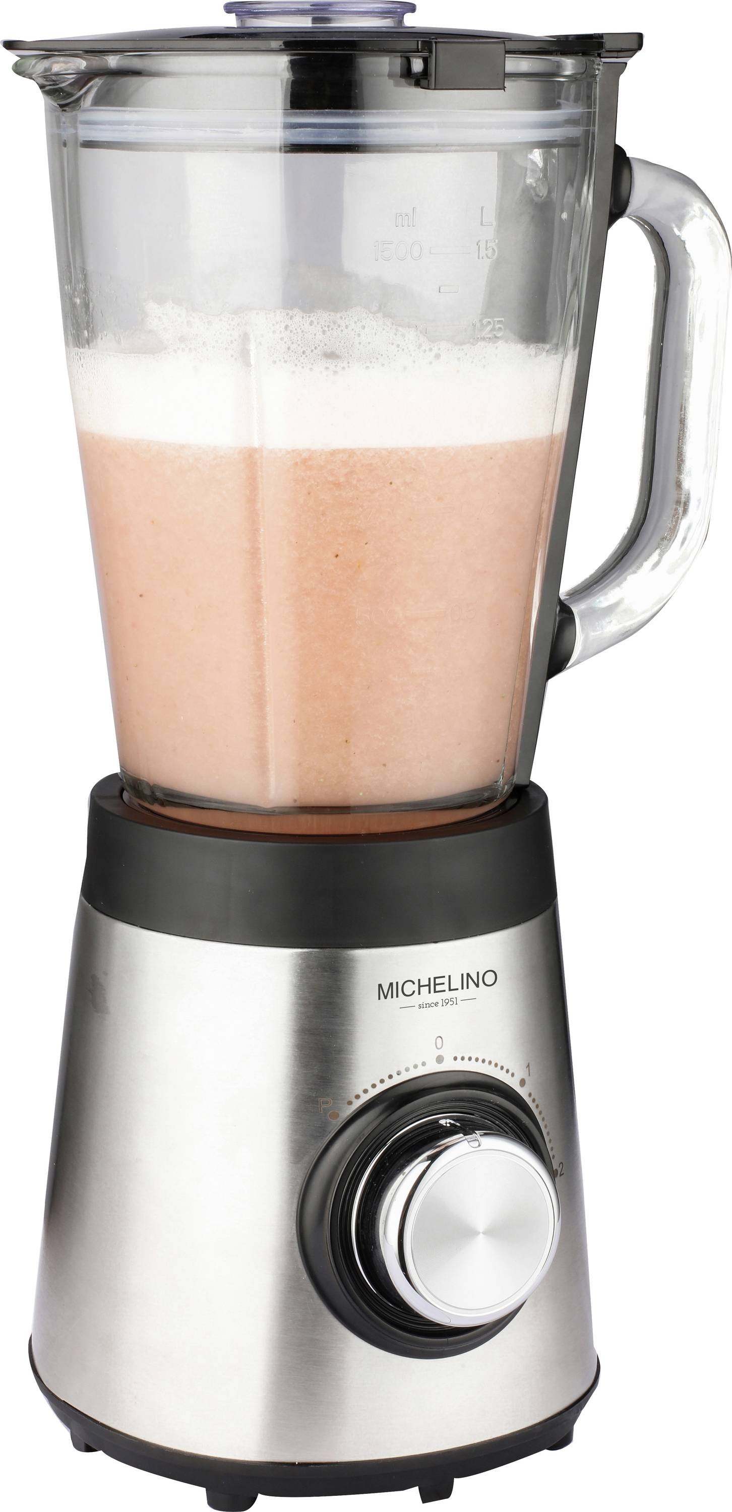 Michelino Standmixer mit Glasbehälter 1,5 Liter 500 Watt Standmixer 500W Schwarz, Silber