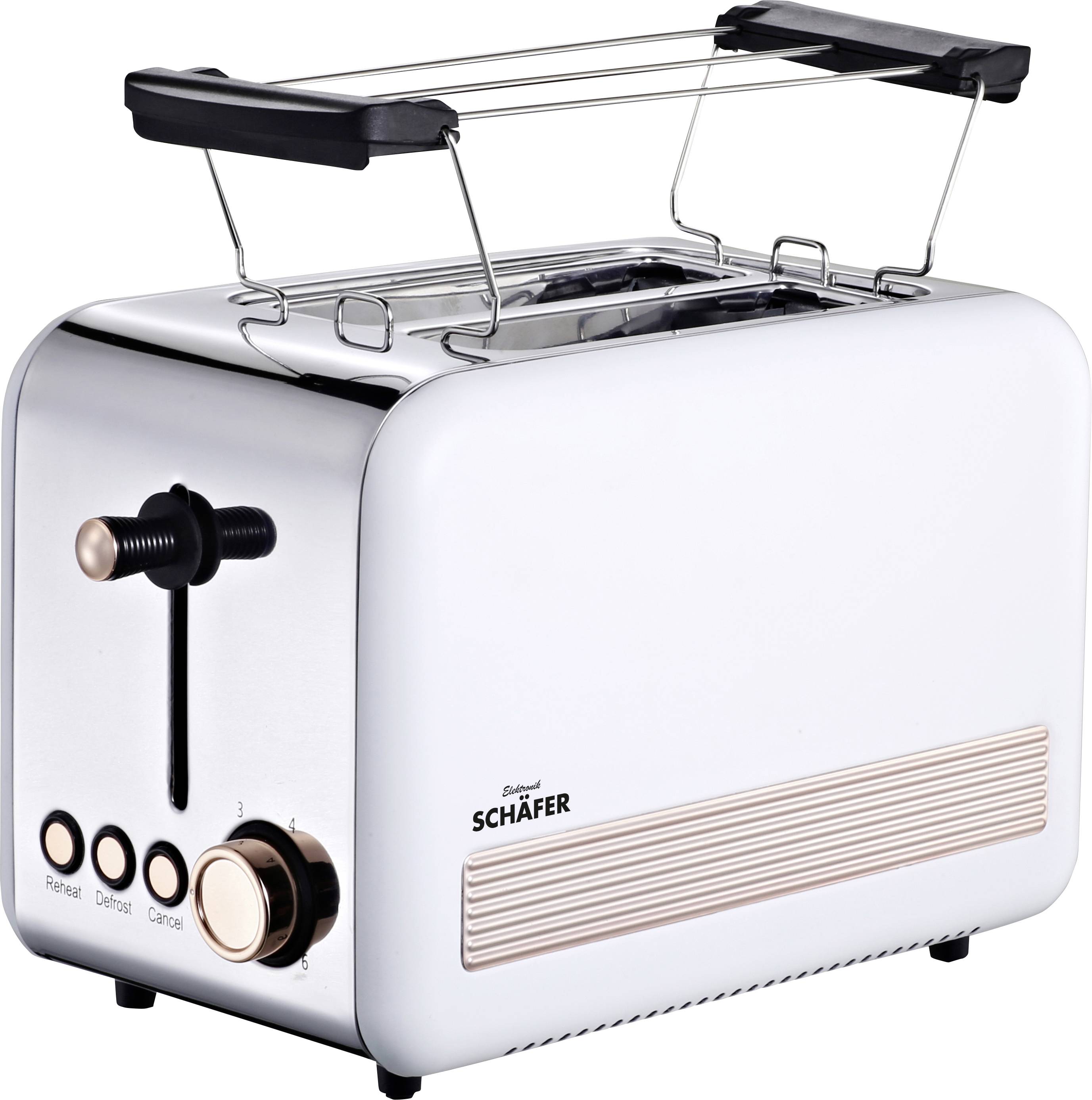Schäfer Elektronik Toaster Retro 2-Scheiben 850 Watt weiß rosegold Toaster Cool-Touch-Gehäuse Rose Gold