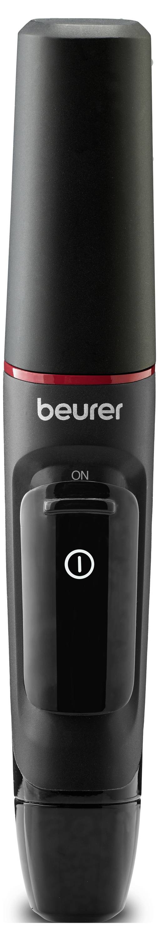 Ein schwarzer Beurer-Fusselentferner mit einem Netzschalter an der Vorderseite.